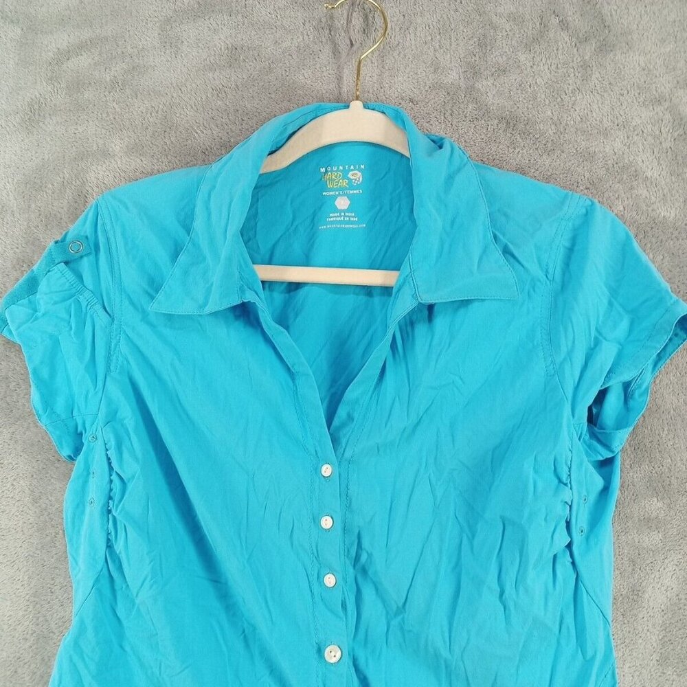 MOUNTAIN HARDWARE  Shirt Size 8 Neck Protection Sleeve Pocket Armpit Vent Blue - Picture 2 of 13
